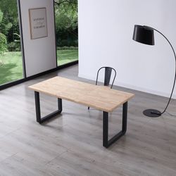 Tavolo da pranzo allungabile in legno naturale e metallo nero, 140-180/220 x 80 x 77 cm | Roma