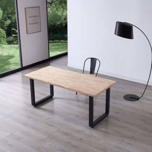 Utdragbart matbord i naturträ och svart metall, 140-180/220 x 80 x 77 cm | Rom