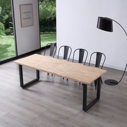 Tavolo da pranzo allungabile in legno naturale e metallo nero, 140-180/220 x 80 x 77 cm | Roma
