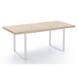 Utdragbart matbord i ek och metall i ljus natur och vitt, 140/180 x 80 x 76 cm | Naturlig