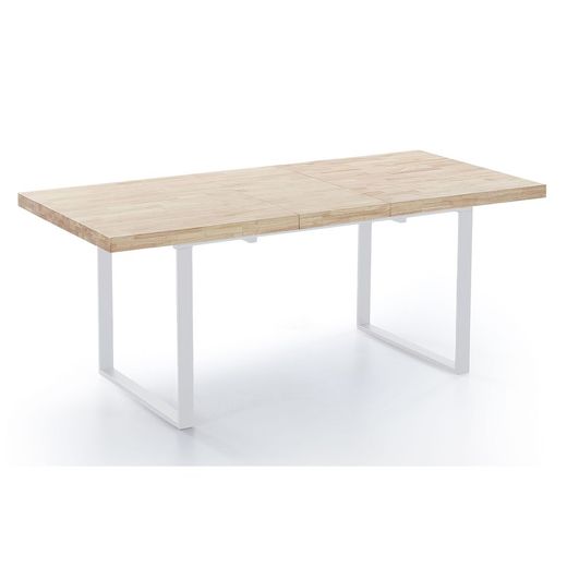 Utdragbart matbord i ek och metall i ljus natur och vitt, 140/180 x 80 x 76 cm | Naturlig