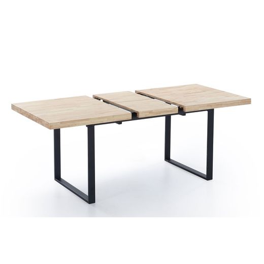 Utdragbart matbord i ek och metall i ljus natur och svart, 140/180 x 80 x 76 cm | Naturlig