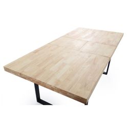 Utdragbart matbord i ek och metall i ljus natur och svart, 140/180 x 80 x 76 cm | Naturlig