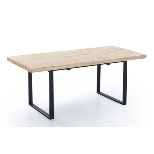 Utdragbart matbord i ek och metall i ljus natur och svart, 140/180 x 80 x 76 cm | Naturlig