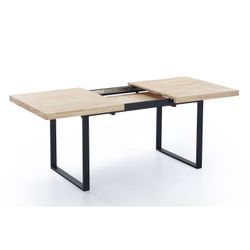 Utdragbart matbord i ek och metall i ljus natur och svart, 140/180 x 80 x 76 cm | Naturlig