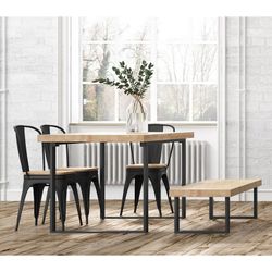 Utdragbart matbord i ek och metall i ljus natur och svart, 140/180 x 80 x 76 cm | Naturlig