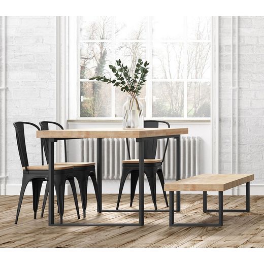 Utdragbart matbord i ek och metall i ljus natur och svart, 140/180 x 80 x 76 cm | Naturlig