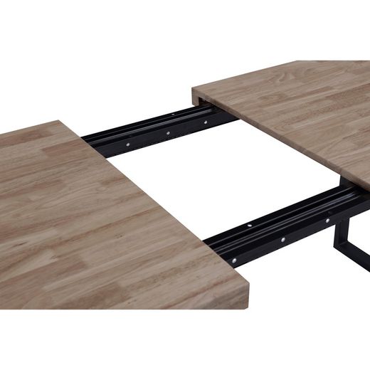 Table à manger extensible en chêne et métal naturel clair et noir, 140/180 x 80 x 76 cm | Steve