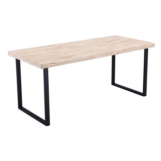 Table à manger extensible en chêne et métal naturel clair et noir, 140/180 x 80 x 76 cm | Steve