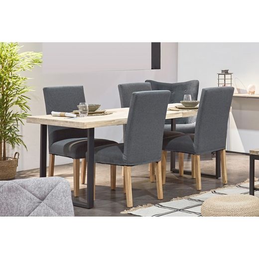 Table à manger extensible en chêne et métal naturel clair et noir, 140/180 x 80 x 76 cm | Steve
