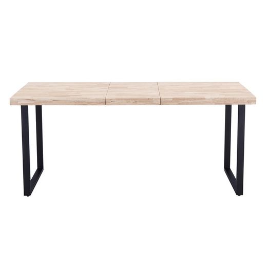 Table à manger extensible en chêne et métal naturel clair et noir, 140/180 x 80 x 76 cm | Steve