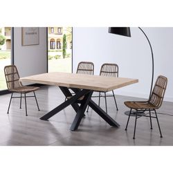 Oak and metal dining table L in light natural and black, 180 x 100 x 76 cm | xena