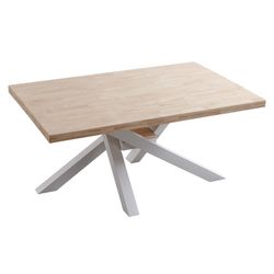 Matbord L slätt av ek och metall i ljus natur och vitt, 160 x 100 x 76 cm | xena