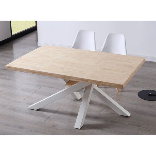 Matbord L slätt av ek och metall i ljus natur och vitt, 160 x 100 x 76 cm | xena