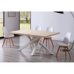 Matbord L slätt av ek och metall i ljus natur och vitt, 160 x 100 x 76 cm | xena