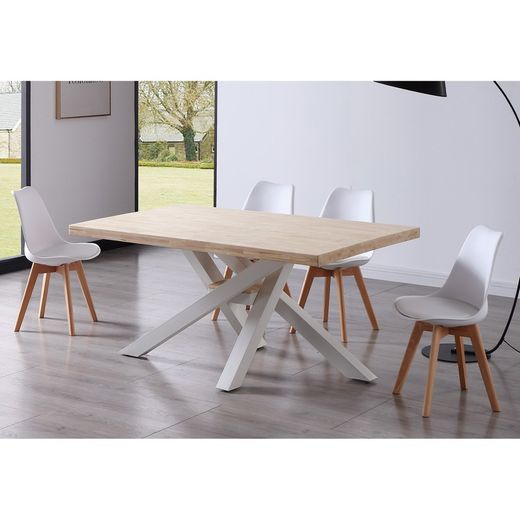Matbord L slätt av ek och metall i ljus natur och vitt, 160 x 100 x 76 cm | xena