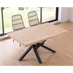 Mesa de jantar em carvalho e metal M em claro natural e preto, 150 x 90 x 76 cm | xena