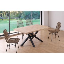 Mesa de jantar em carvalho e metal M em claro natural e preto, 150 x 90 x 76 cm | xena