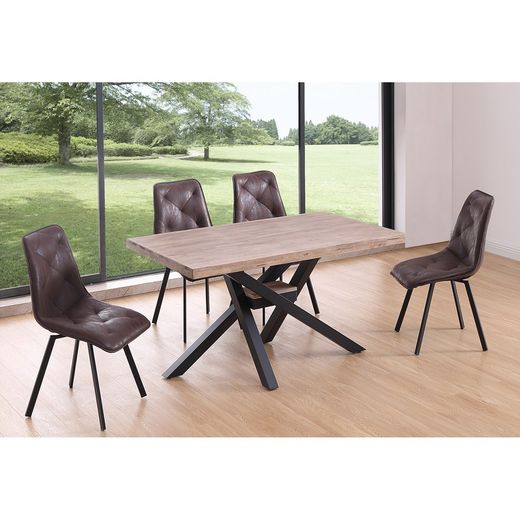 Table à manger M chêne lisse et métal naturel, 140 x 80 x 76 cm | xéna