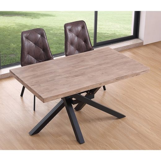 Table à manger M chêne lisse et métal naturel, 140 x 80 x 76 cm | xéna