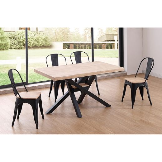 Τραπεζαρία M smooth από δρυς και μέταλλο σε ανοιχτό φυσικό και μαύρο χρώμα, 140 x 80 x 76 cm | ξένα