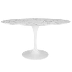 White Marble and Fiberglass Tulle Oval Dining Table, 160x90x76 cm