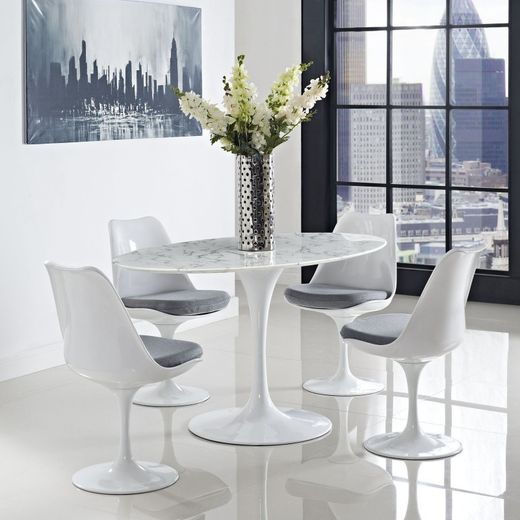 White Marble and Fiberglass Tulle Oval Dining Table, 160x90x76 cm
