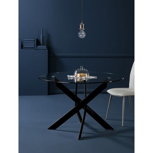 Round transparent glass dining table, Ø 120 x 76 cm | Ruth