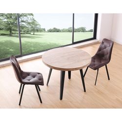 Round oak and metal dining table in natural and black, Ø 100 x 46 cm | Berg