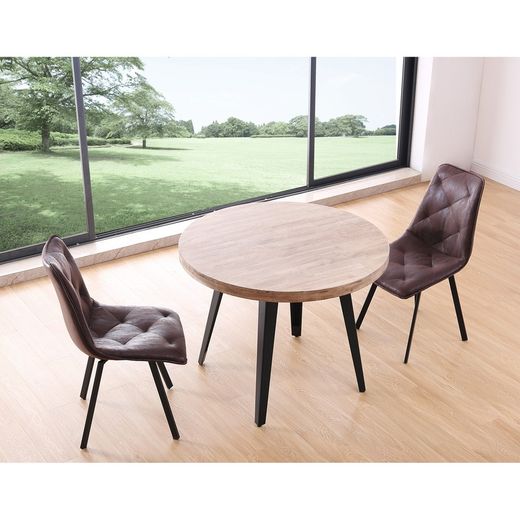 Round oak and metal dining table in natural and black, Ø 100 x 46 cm | Berg