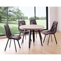 Round oak and metal dining table in natural and black, Ø 100 x 46 cm | Berg