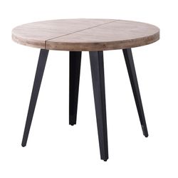 Mesa de jantar redonda de carvalho e metal natural e preto, Ø 100/140/180 x 76 cm | Berg