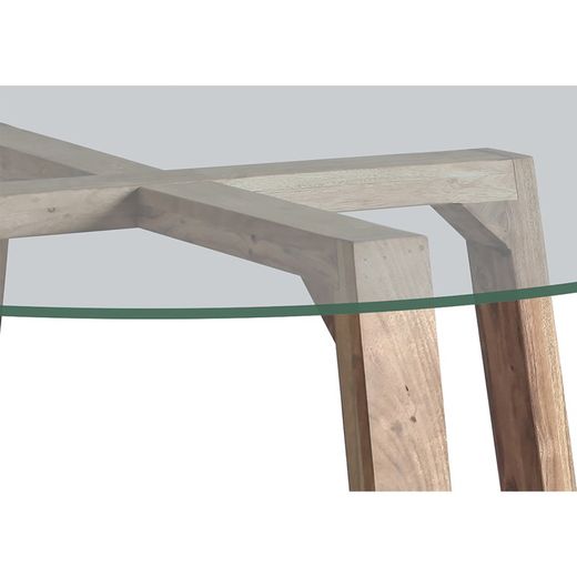 Scarpa Dining Table in Transparent Glass and Natural Acacia, Ø130x76 cm
