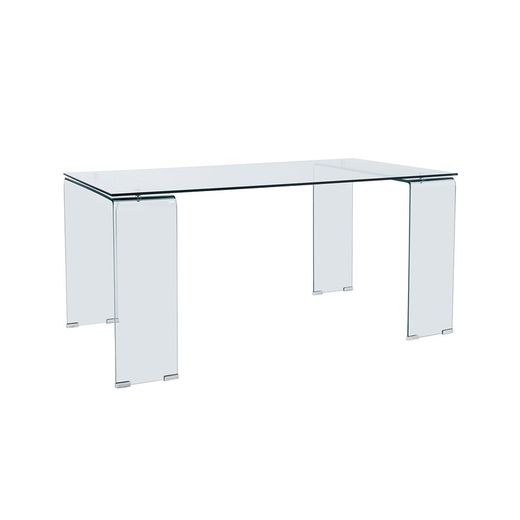 Mesa comedor transparente en cristal templado single de cristal y metal transparente/plateada, 160 x 90 x 75 cm | Single