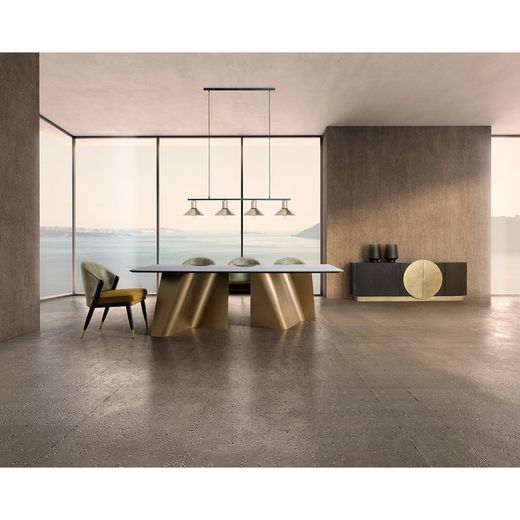 Table à manger en porcelaine Tux noir/or, 240 x 105 x 77 cm
