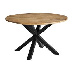 Viborg Tavolo da Pranzo in Legno di Mango, Nero/Naturale, 130 x 130 x 78 cm