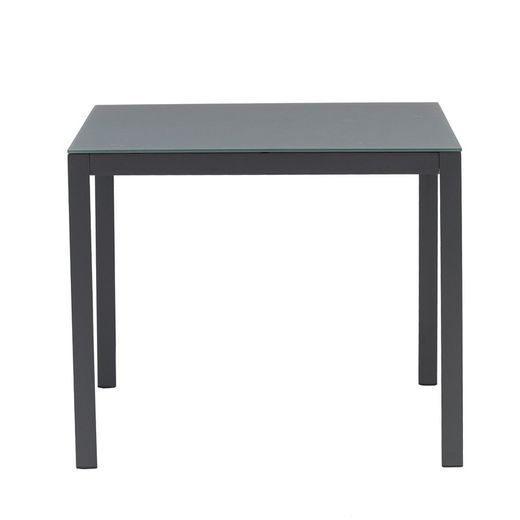Square aluminum and glass table in anthracite, 90.2 x 90.2 x 74 cm | Adin