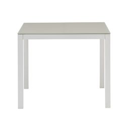 Square aluminum and glass table in white and gray, 90.2 x 90.2 x 74 cm | Adin