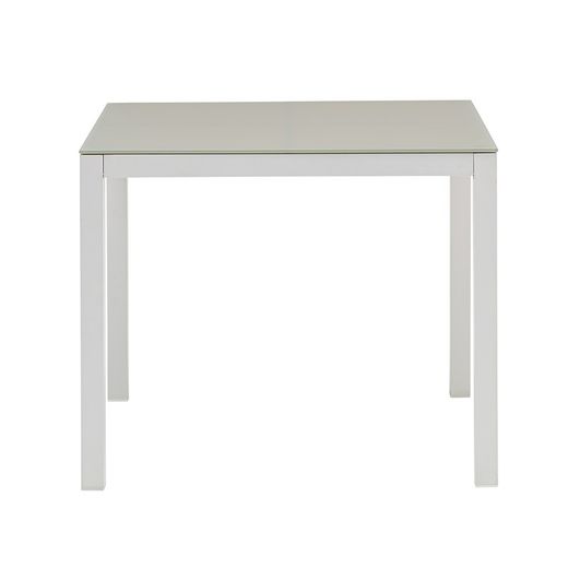 Firkantet aluminiums- og glasbord i hvid og grå, 90,2 x 90,2 x 74 cm | Adin