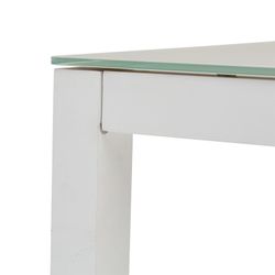 Square aluminum and glass table in white and gray, 90.2 x 90.2 x 74 cm | Adin