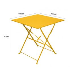 Mesa cuadrada Plegable BISTRO de Acero Amarillo, 70x70x71 cm