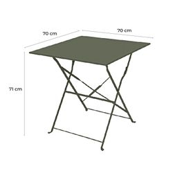 Terrassenset 1 quadratischer Tisch und 2 khakigrüne Stühle