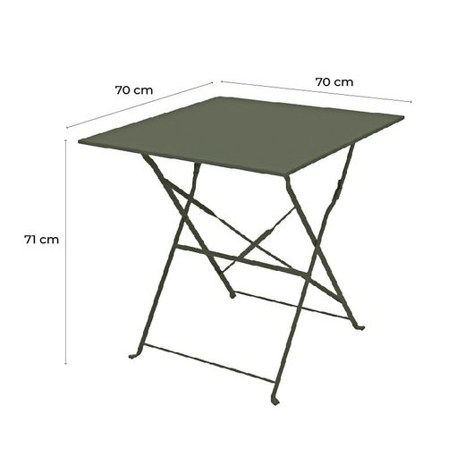 Terrassenset 1 quadratischer Tisch und 2 khakigrüne Stühle