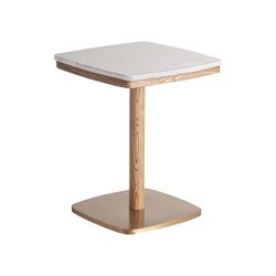 Mesa de bar de terrazo y madera en blanco y dorado, 50 x 50 x 66 cm | Alferce