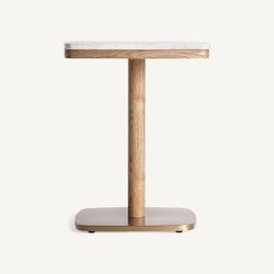 Mesa de bar de terrazo y madera en blanco y dorado, 50 x 50 x 66 cm | Alferce