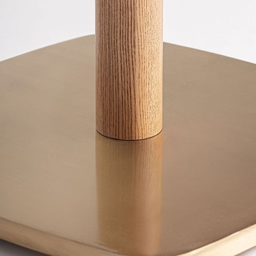 Mesa de bar de terrazo y madera en blanco y dorado, 50 x 50 x 66 cm | Alferce