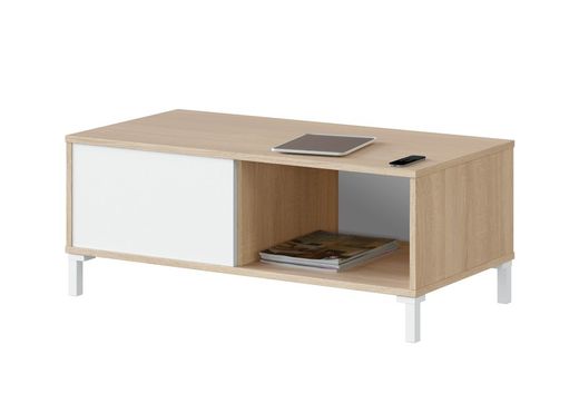 Coffee table in natural/white wood, 100x50x40 cm | BROOKLYN