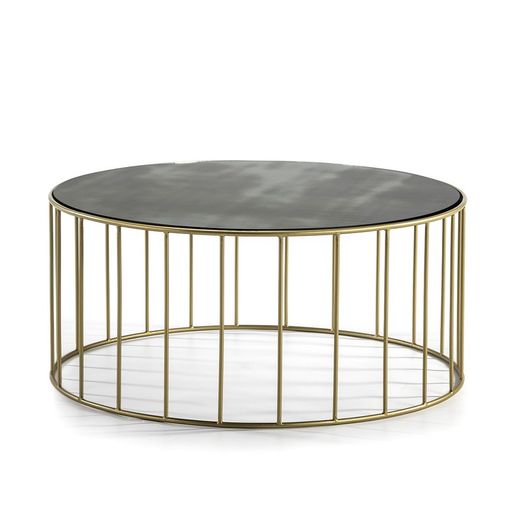 Mesa de Centro con Espejo Envejecido y Metal Dorado, Ø101x45 cm