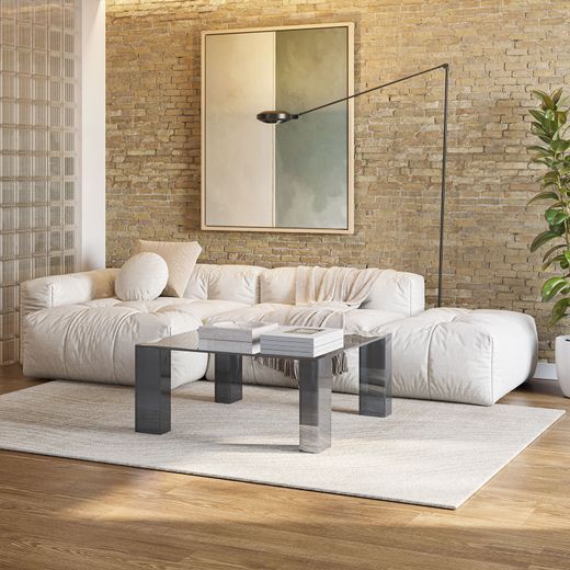 Mesa de centro quadrada em vidro temperado, azul-acinzentado, 80 x 80 x 35 cm | Verena