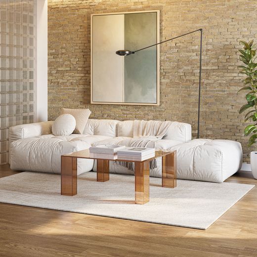 Vierkante salontafel van gehard glas, bruin, 80 x 80 x 35 cm | Verena